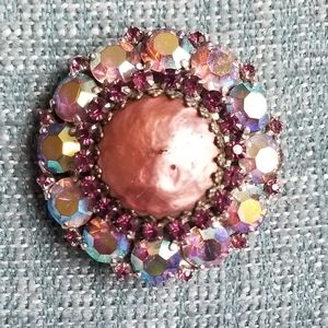 Vintage Weiss Pink Pearl & Rhinestone Broach